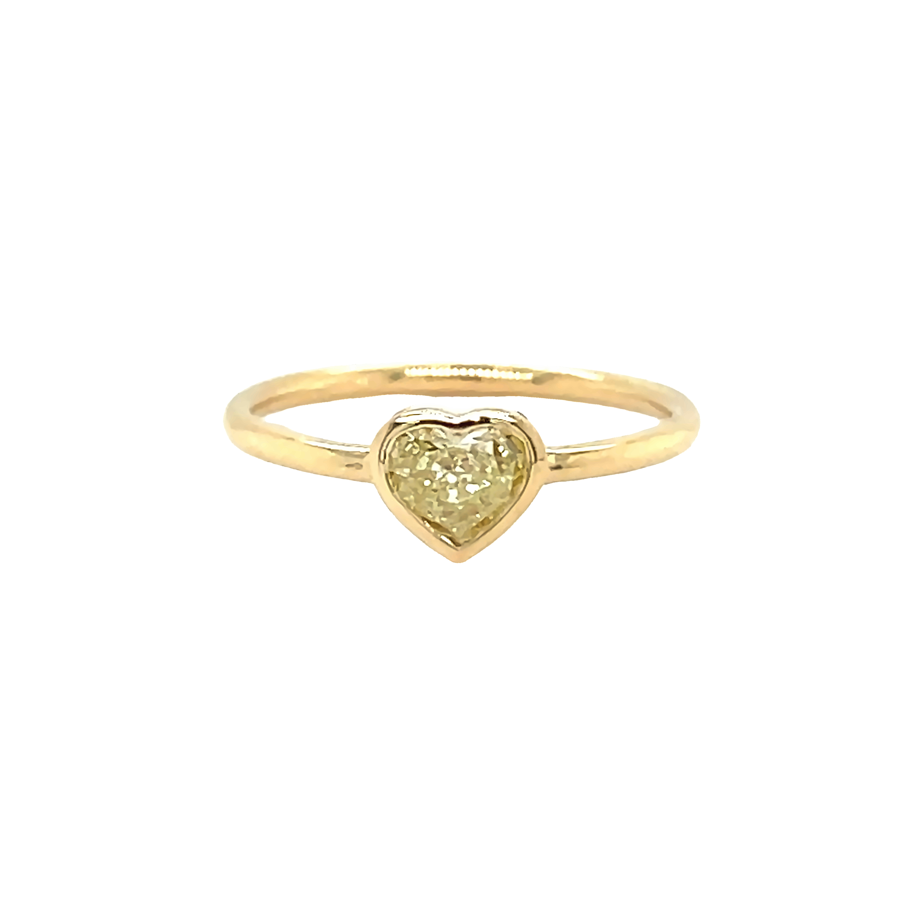 18K Gold Fancy Yellow Heart Shaped Diamond Bezel Ring Yellow Gold Izakov Diamonds + Fine Jewelry
