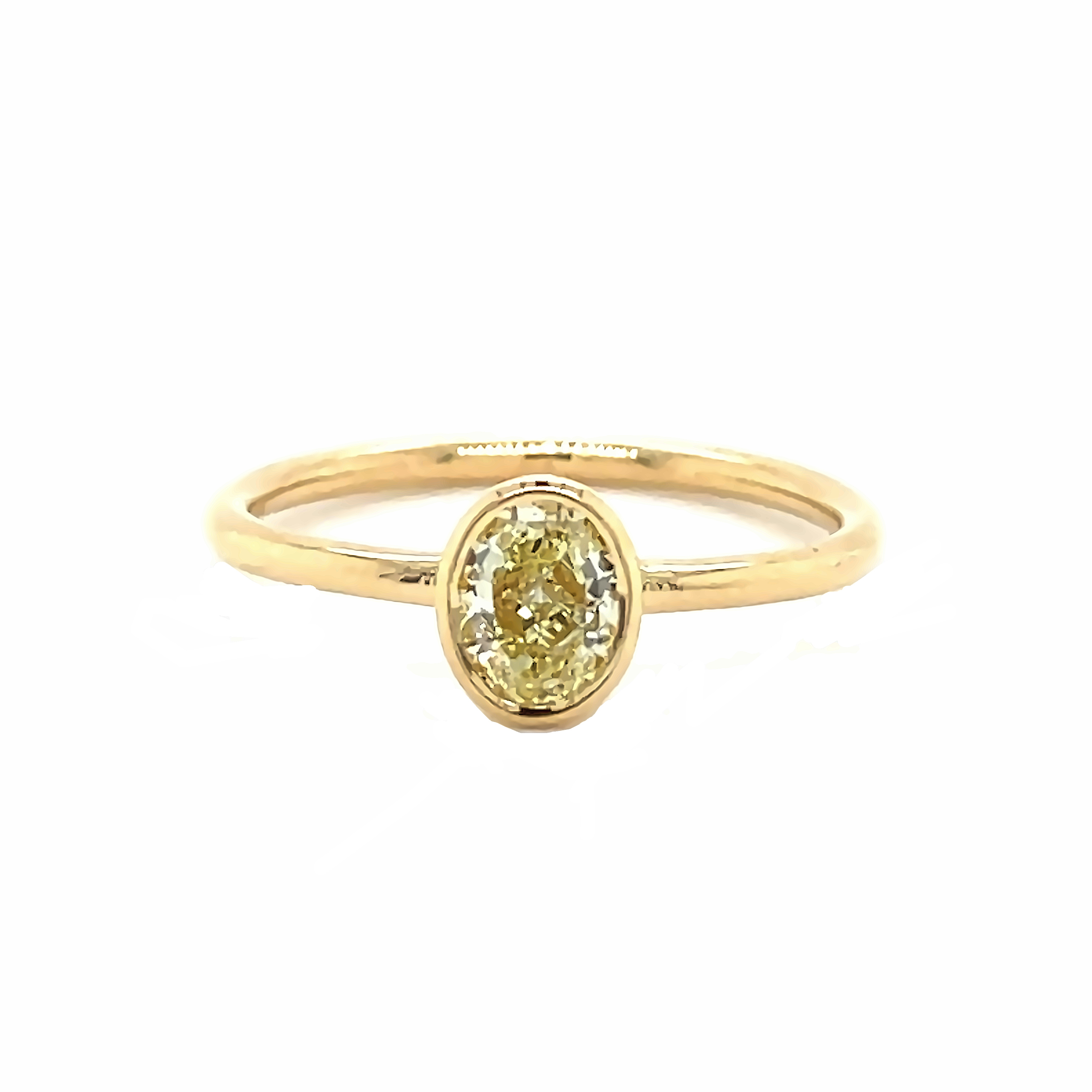 18K Gold Fancy Yellow Oval Diamond Bezel Ring Yellow Gold Izakov Diamonds + Fine Jewelry