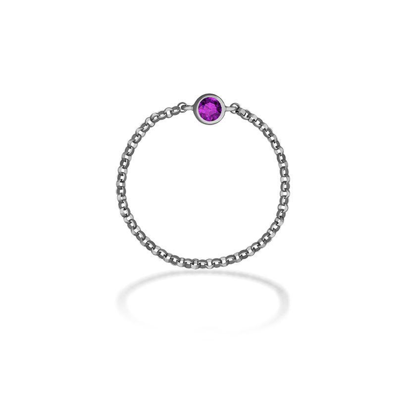 18K Gold February Birthstone Amethyst Chain Ring - Rings - Izakov Diamonds + Fine Jewelry