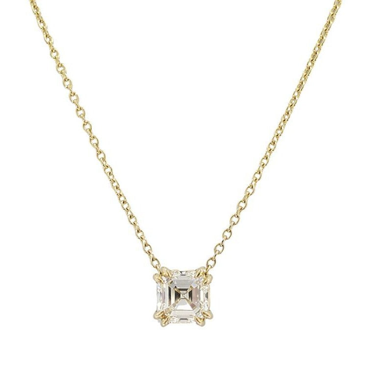 18K Gold Floating Asscher Cut Diamond Necklace - Necklaces - Izakov Diamonds + Fine Jewelry