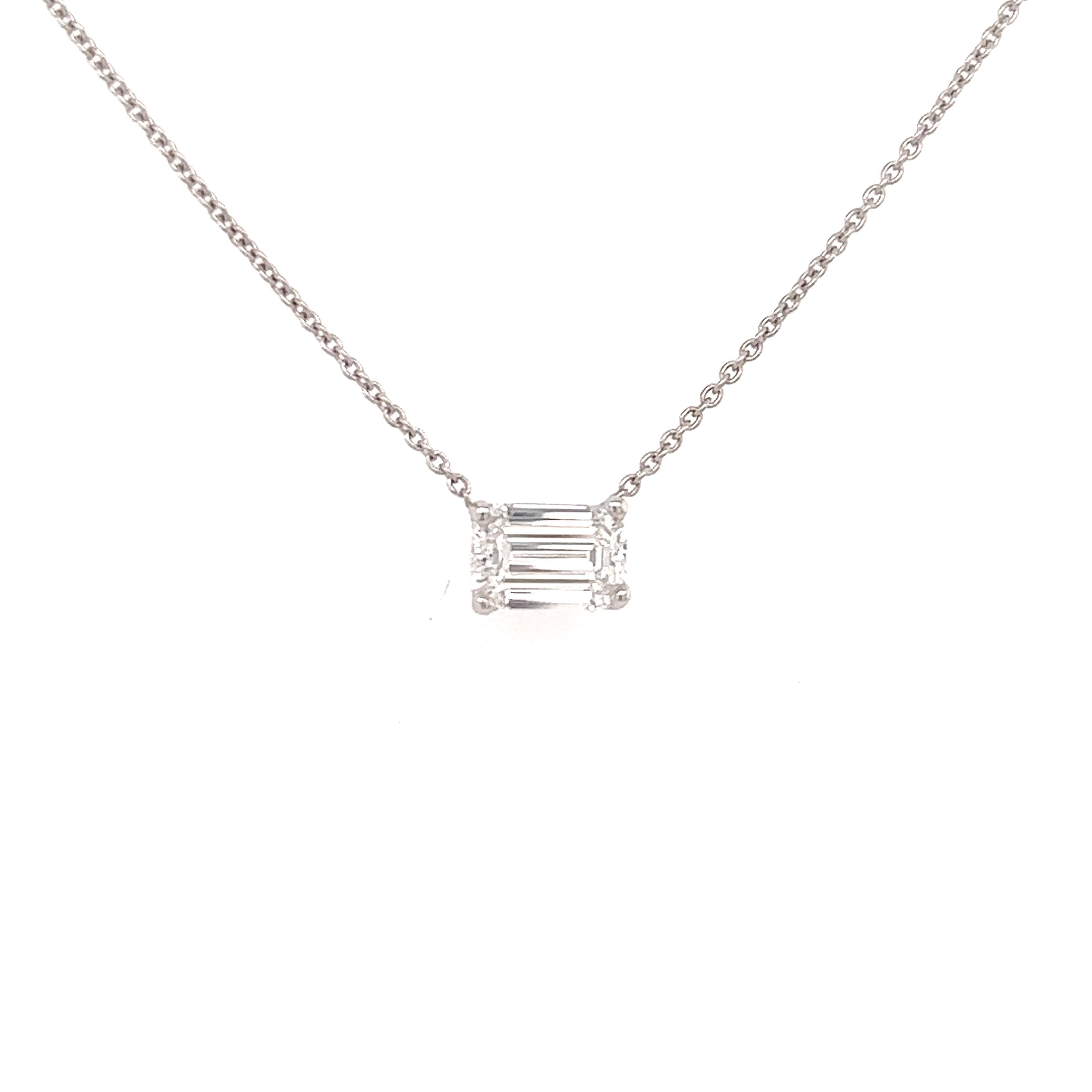 18K Gold Floating Emerald Cut Diamond Necklace - Necklaces - Izakov Diamonds + Fine Jewelry