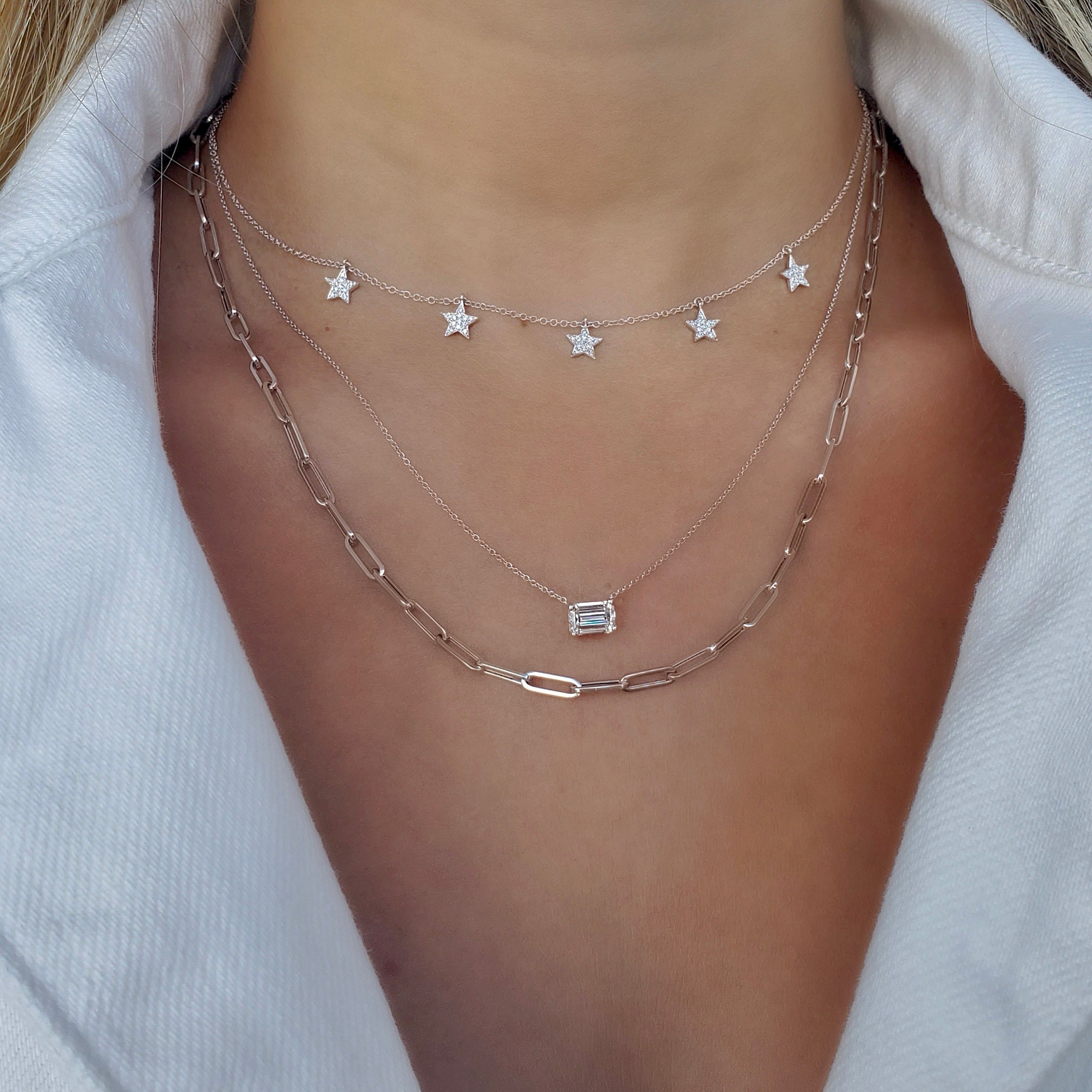 18K Gold Floating Emerald Cut Diamond Necklace - Necklaces - Izakov Diamonds + Fine Jewelry