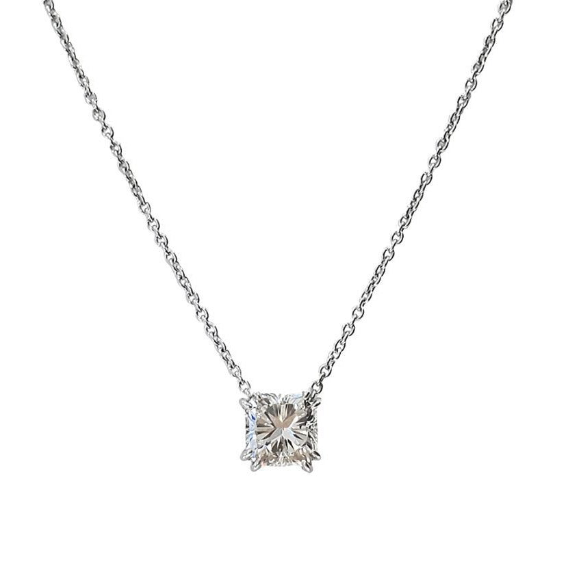 18K Gold Floating Square Radiant Diamond Necklace White Gold Izakov Diamonds + Fine Jewelry