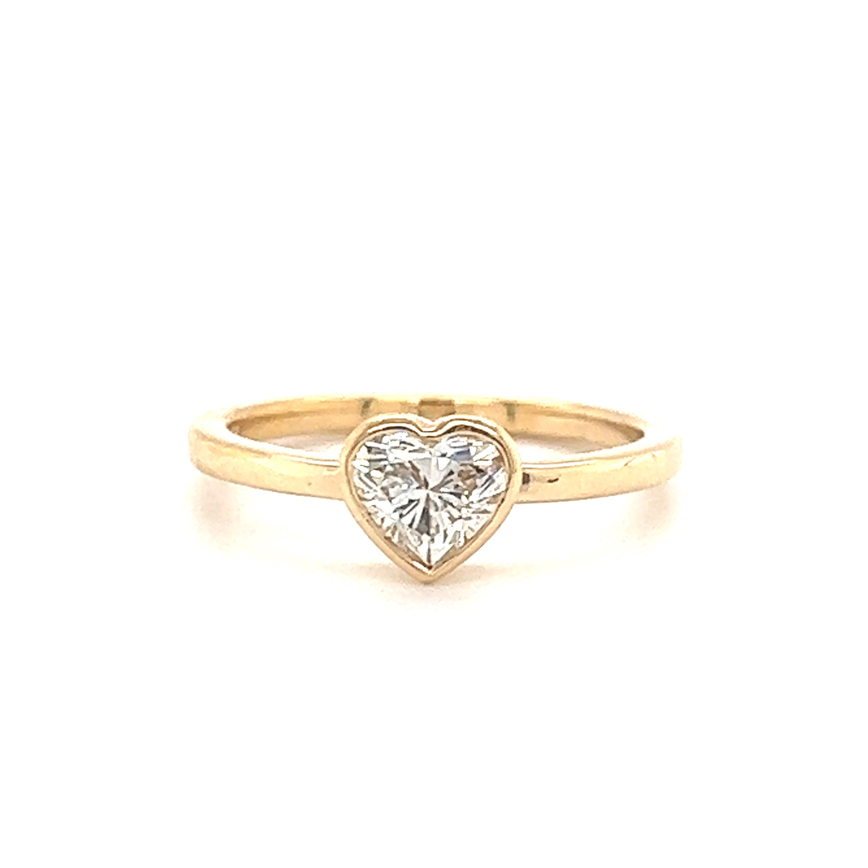 18K Gold Heart Shaped Diamond Bezel Ring Yellow Gold Izakov Diamonds + Fine Jewelry