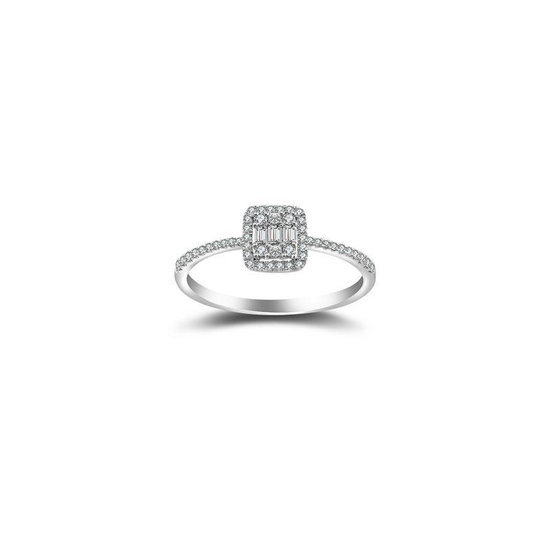 18K Gold Illusion Halo Diamond Pave Ring Izakov Diamonds + Fine Jewelry
