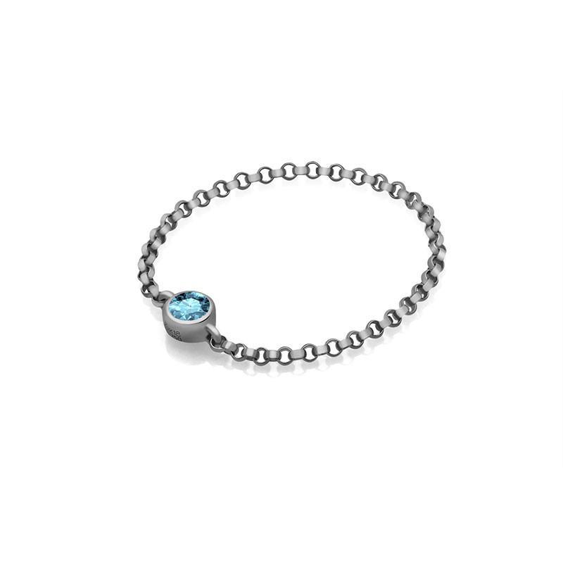 18K Gold March Birthstone Aquamarine Chain Ring Izakov Diamonds + Fine Jewelry