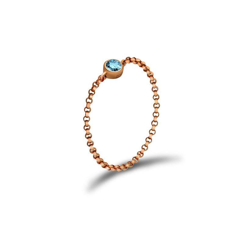 18K Gold March Birthstone Aquamarine Chain Ring 3 / Rose Gold Izakov Diamonds + Fine Jewelry