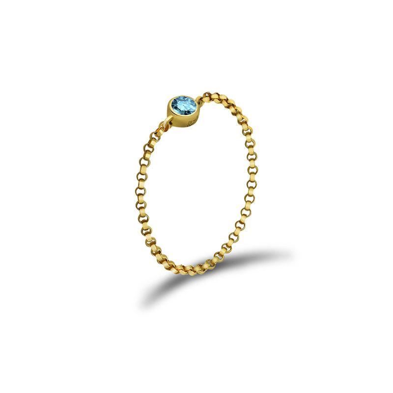 18K Gold March Birthstone Aquamarine Chain Ring 3 / Yellow Gold Izakov Diamonds + Fine Jewelry