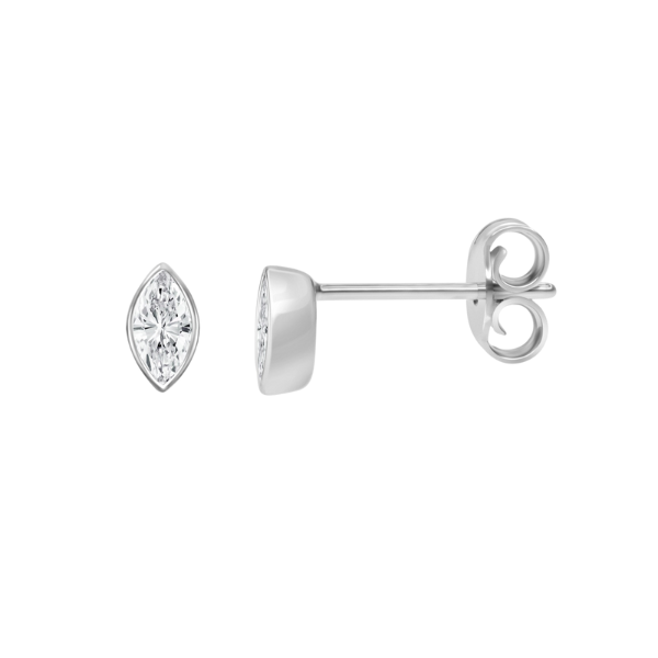 18K Gold Marquise Diamond Bezel Earrings Pair / White Gold Izakov Diamonds + Fine Jewelry
