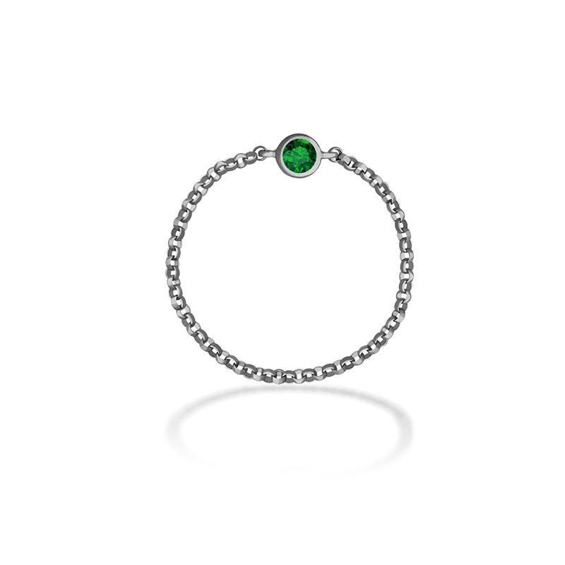 18K Gold May Birthstone Emerald Chain Ring Izakov Diamonds + Fine Jewelry