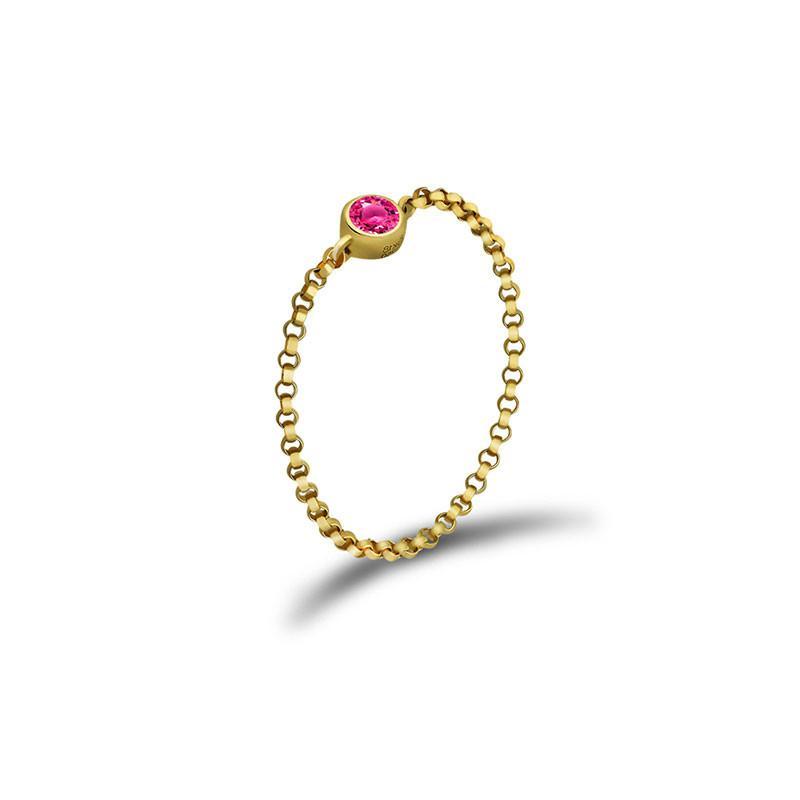 18K Gold October Birthstone Tourmaline Chain Ring 3 / Yellow Gold Izakov Diamonds + Fine Jewelry