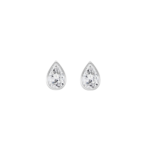 18K Gold Pear Shaped Diamond Bezel Earrings Pair / White Gold Izakov Diamonds + Fine Jewelry
