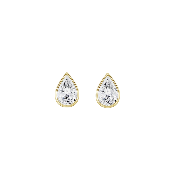 18K Gold Pear Shaped Diamond Bezel Earrings Pair / Yellow Gold Izakov Diamonds + Fine Jewelry