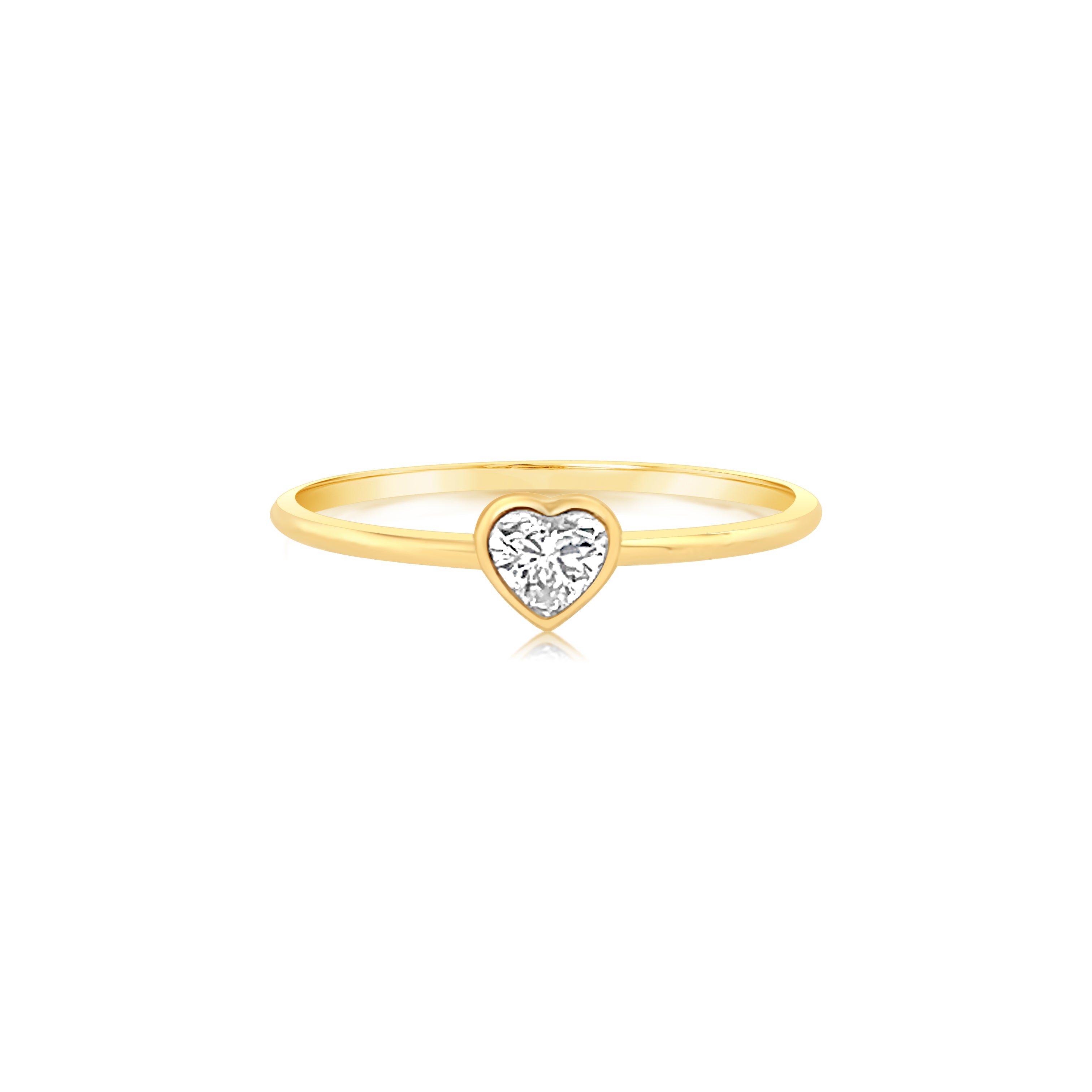18K Gold Petite Heart Shaped Diamond Bezel Ring Yellow Gold Izakov Diamonds + Fine Jewelry