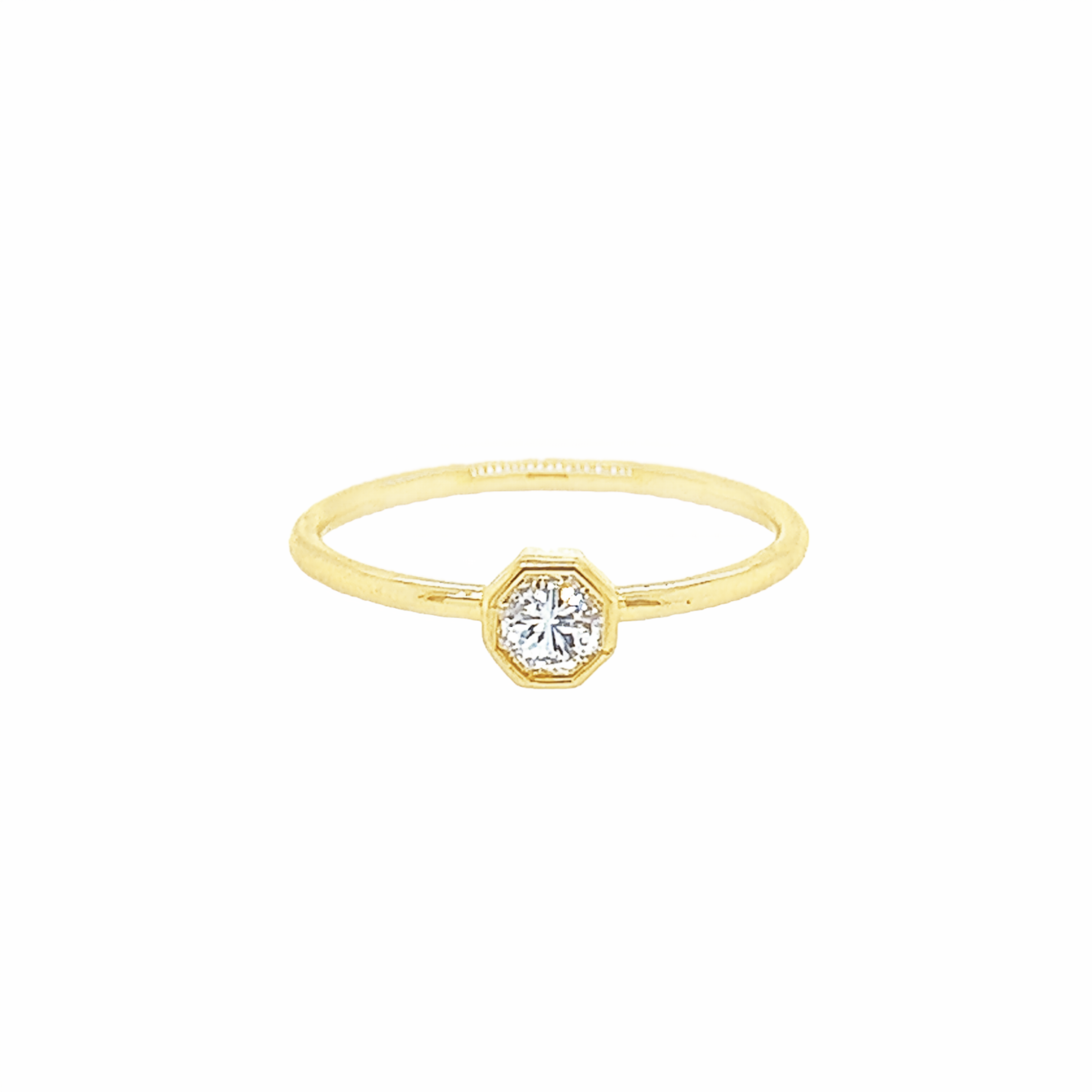 18K Gold Petite Hexagon Cut Diamond Bezel Ring Yellow Gold Izakov Diamonds + Fine Jewelry