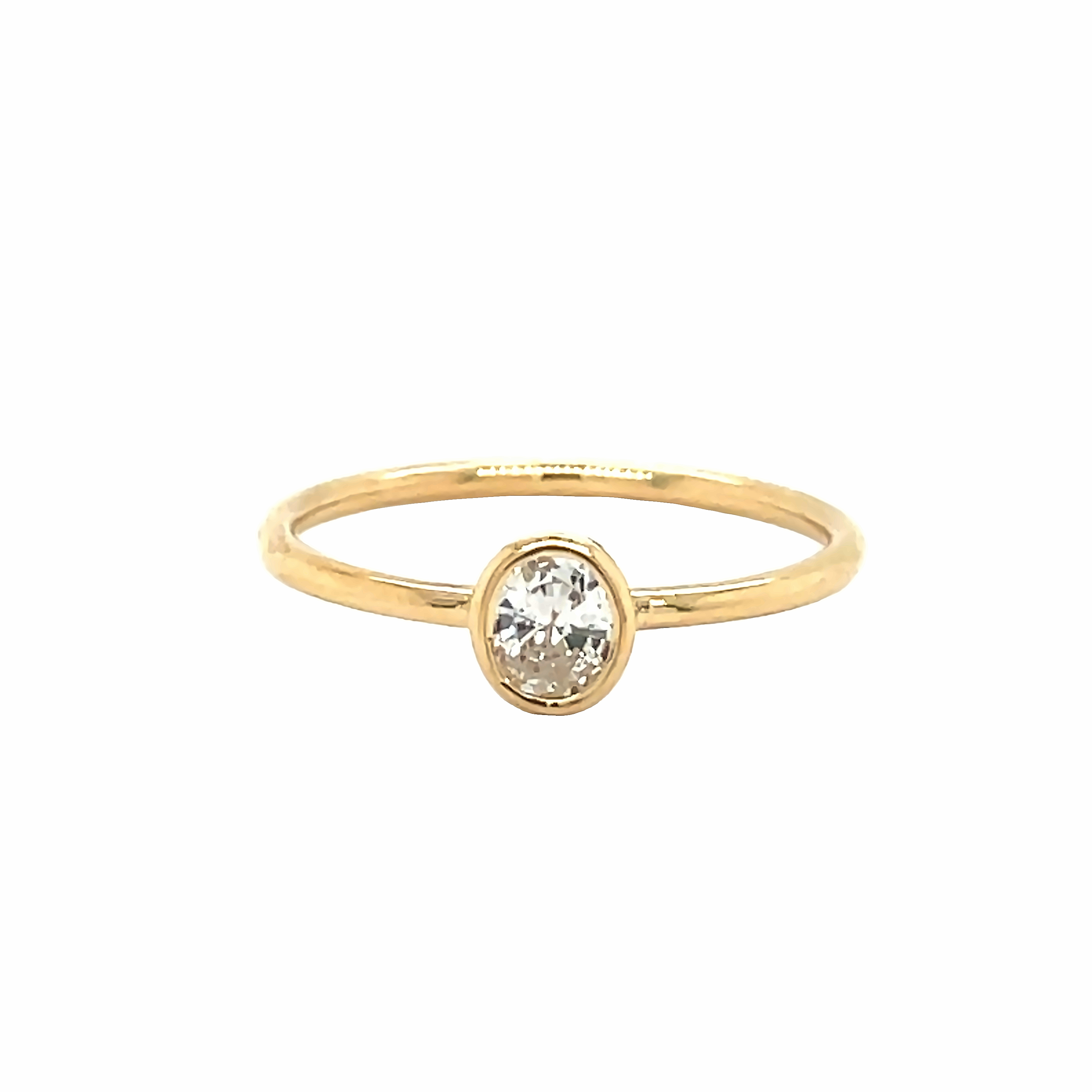 14K Gold Petite Oval Diamond Bezel Ring Yellow Gold Izakov Diamonds + Fine Jewelry