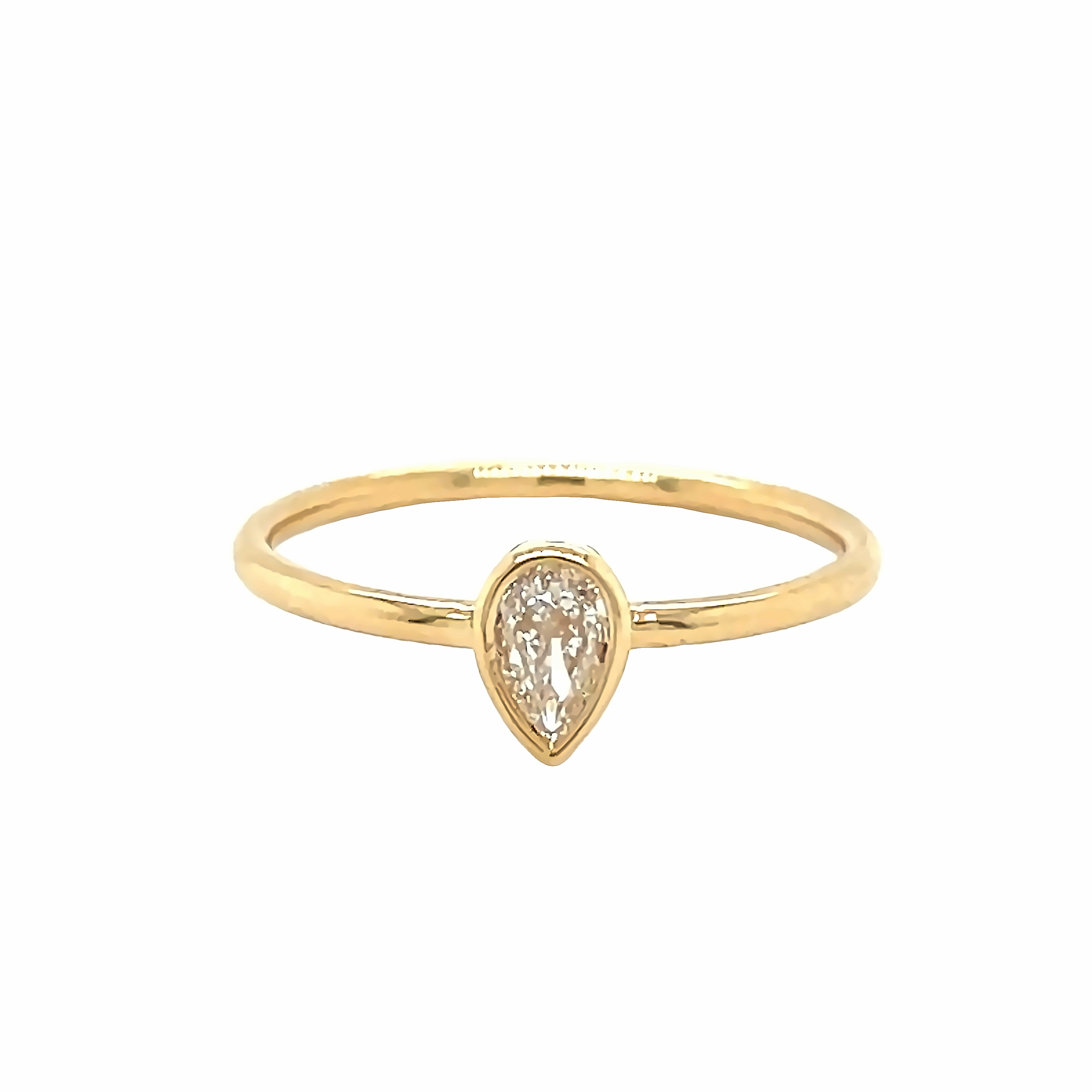 18K Gold Petite Pear Shaped Diamond Bezel Ring Yellow Gold Izakov Diamonds + Fine Jewelry