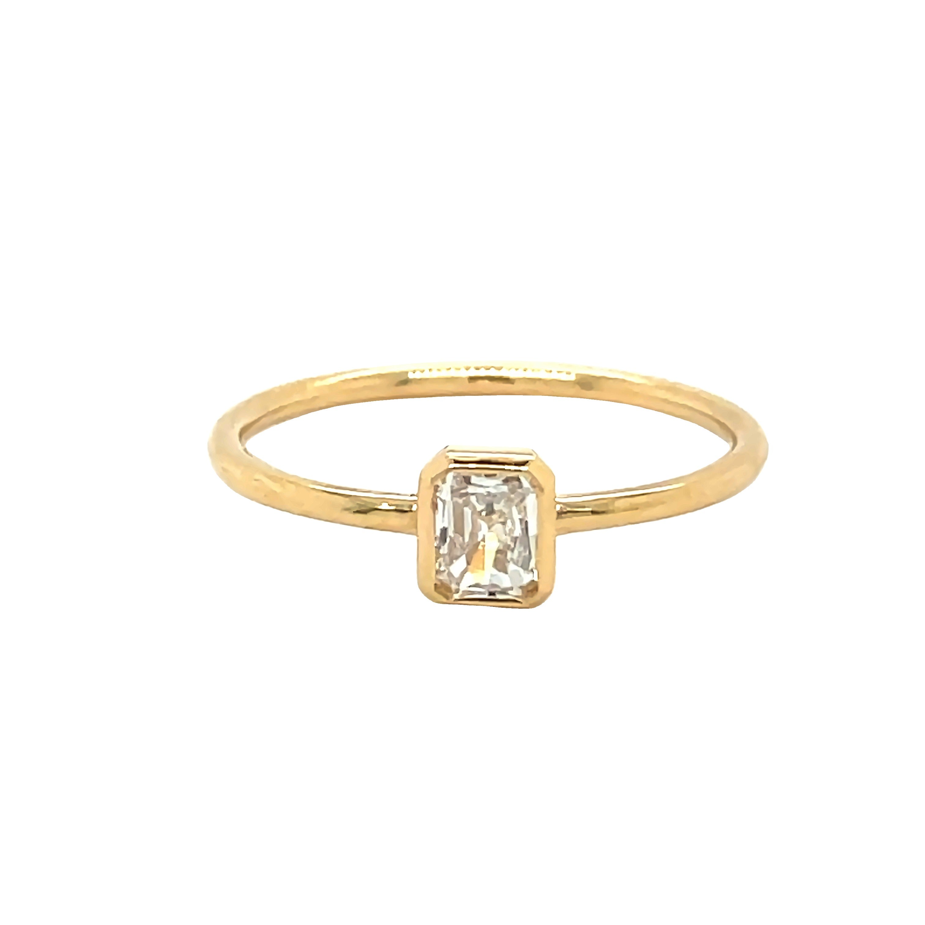 18K Gold Petite Radiant Cut Diamond Bezel Ring Yellow Gold Izakov Diamonds + Fine Jewelry