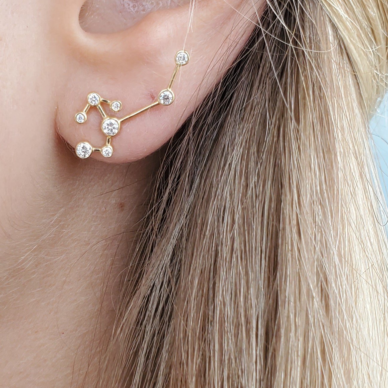 18K Gold Sagittarius Constellation Diamond Earrings Izakov Diamonds + Fine Jewelry