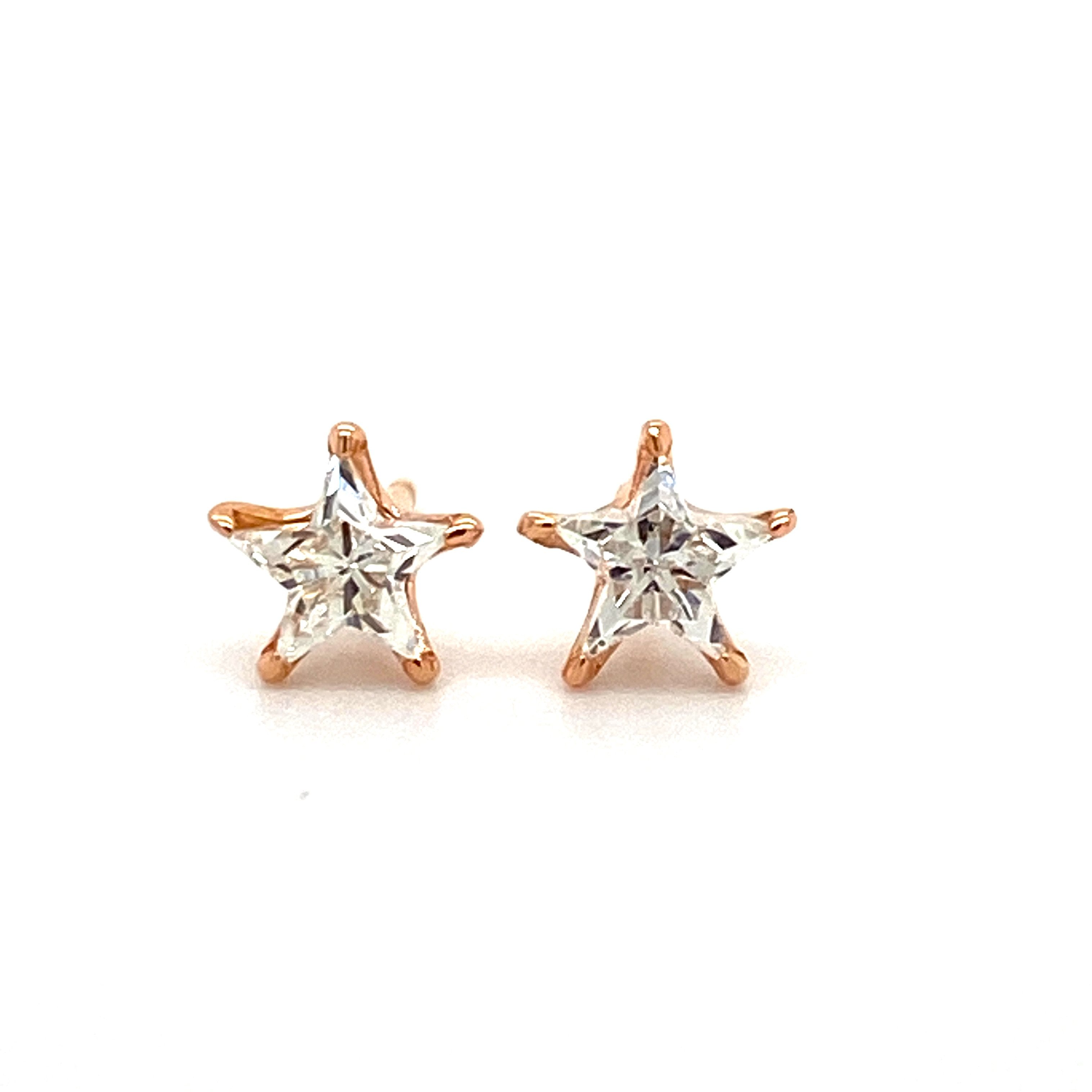 18K Gold Solid Star Shaped Diamond Earrings Pair / Rose Gold Izakov Diamonds + Fine Jewelry