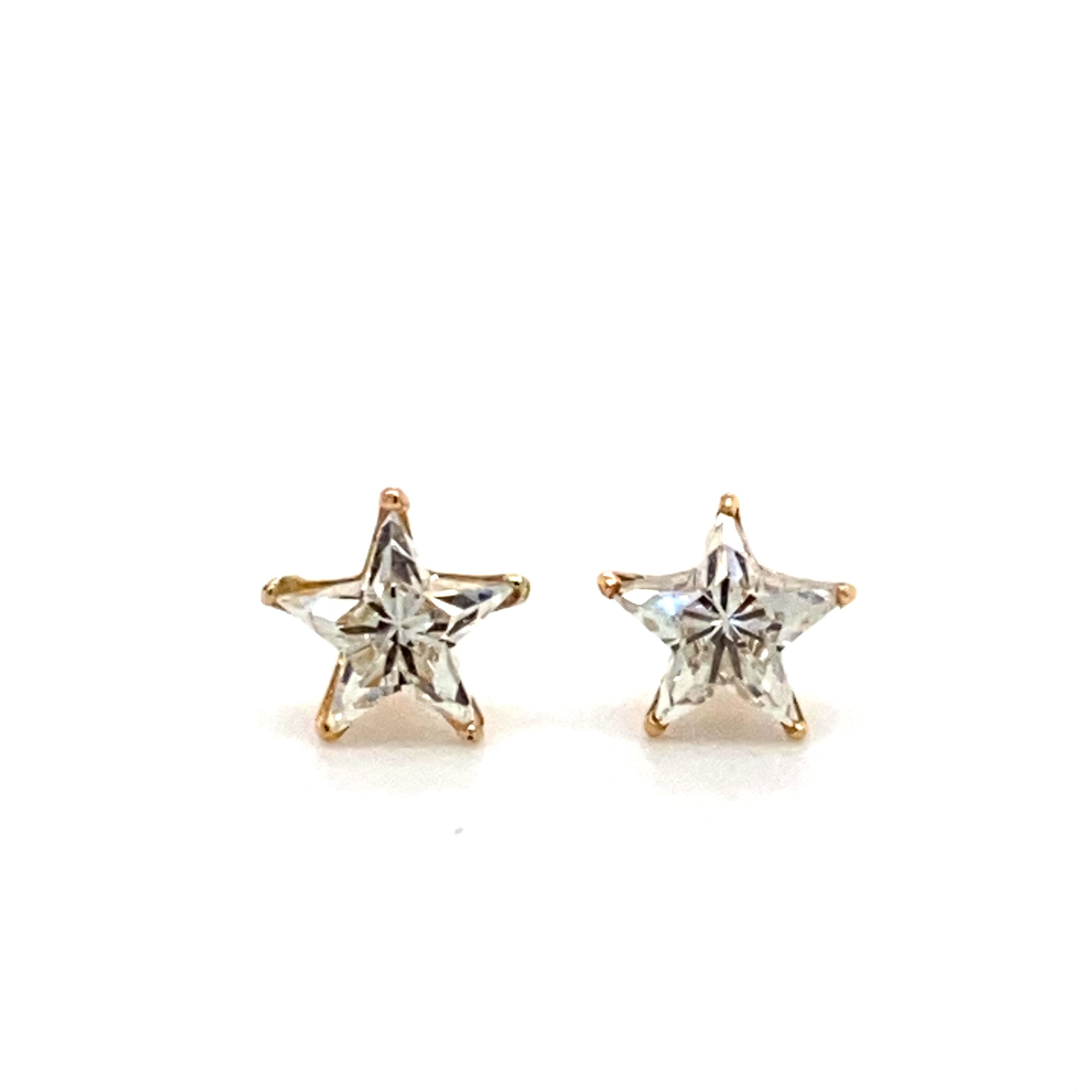 18K Gold Solid Star Shaped Diamond Earrings Pair / Yellow Gold Izakov Diamonds + Fine Jewelry