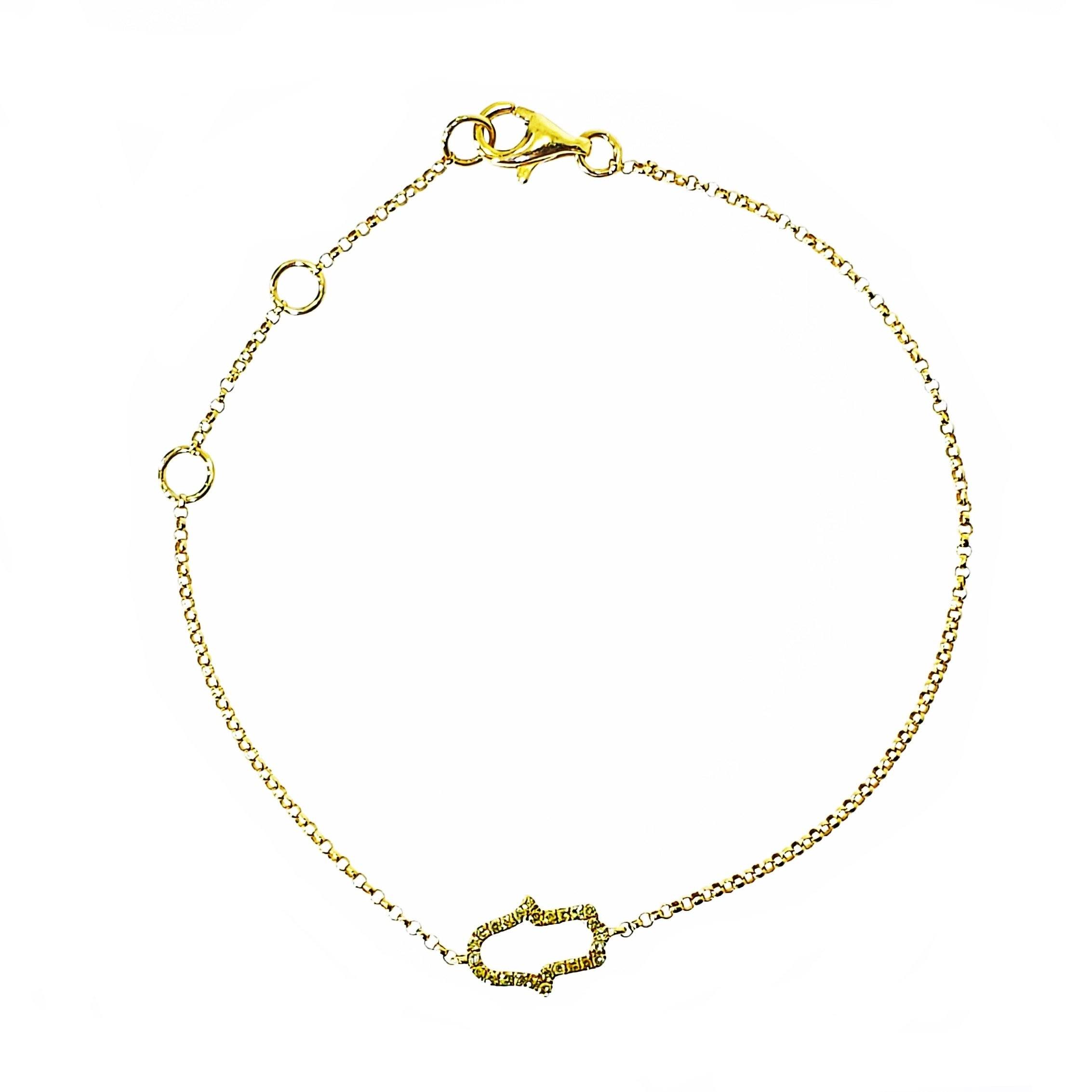 18K Gold Yellow Diamond Pave Hamsa Bracelet Yellow Gold Izakov Diamonds + Fine Jewelry
