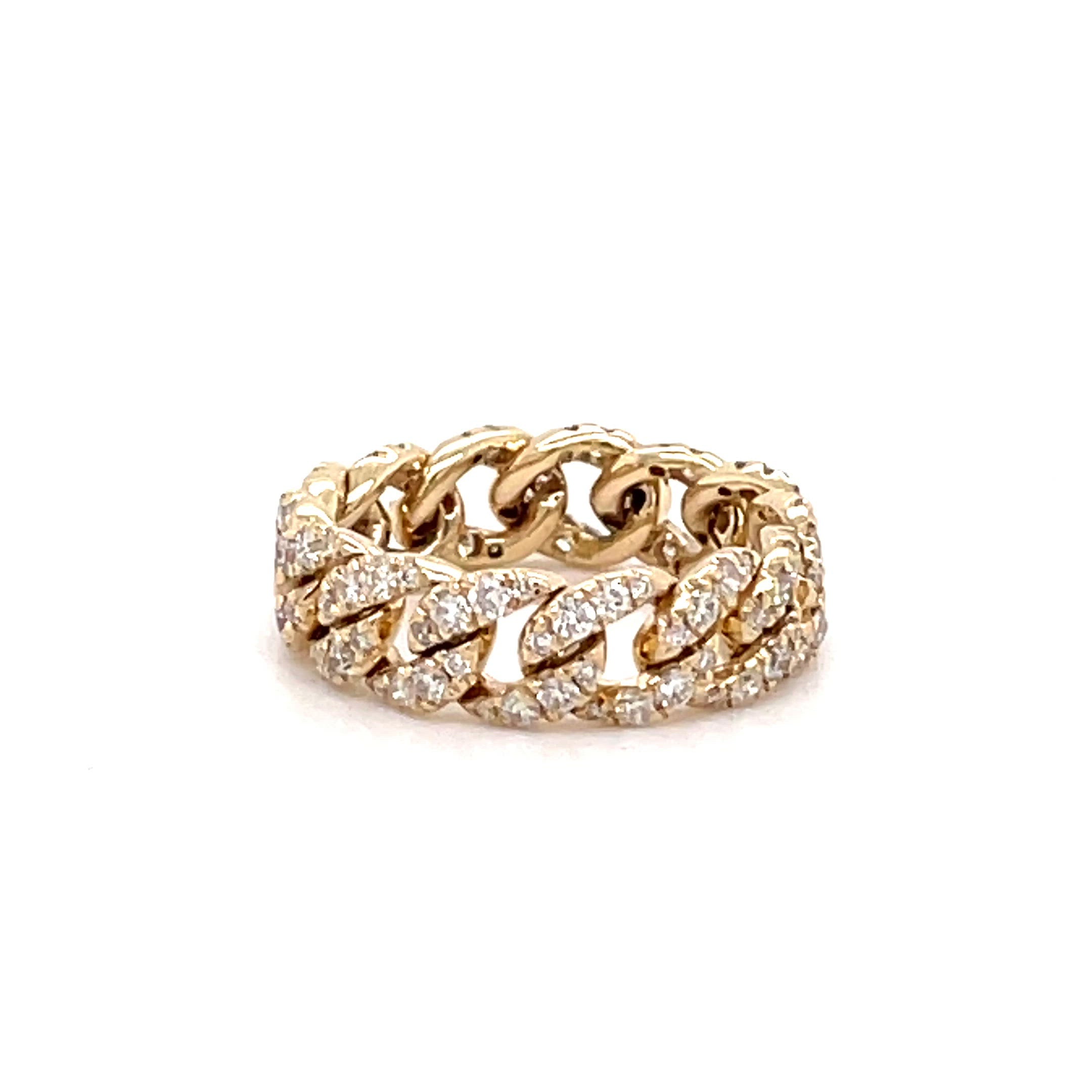 14K Gold Cuban Link Micro Pave Diamond Ring