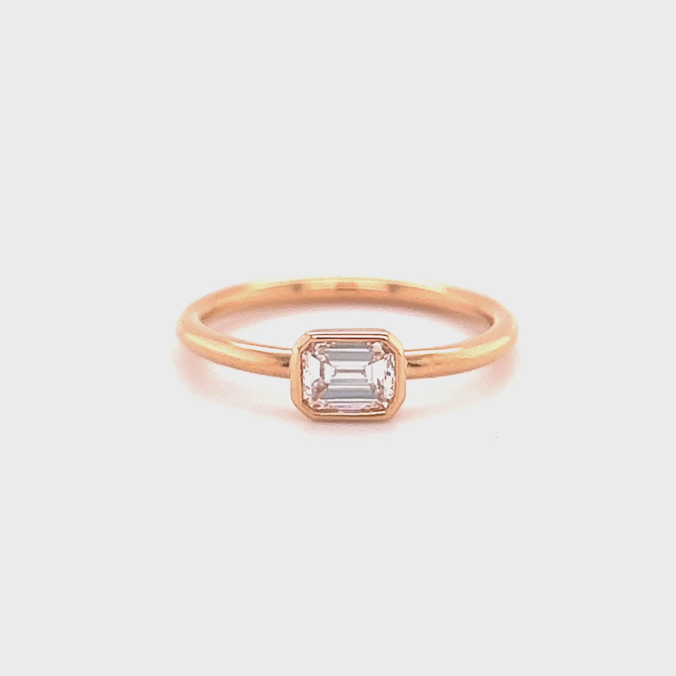18K Gold Emerald Cut Diamond Bezel Ring