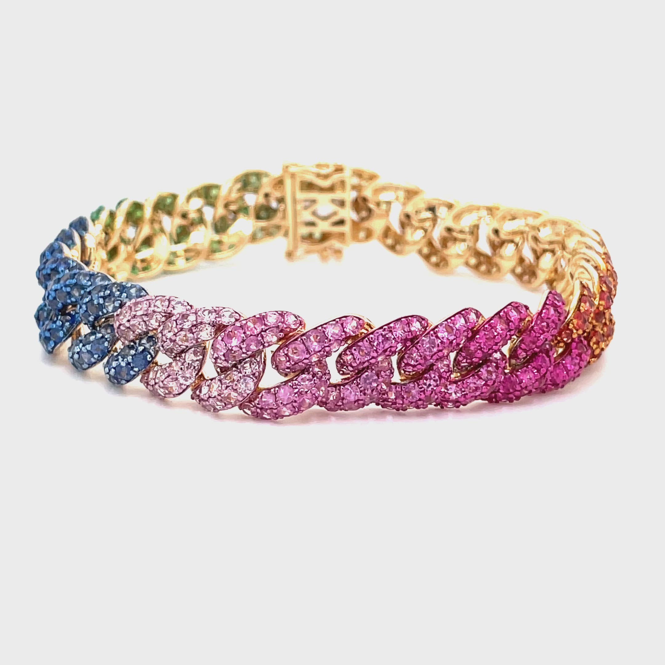 Pavé Rainbow Sapphire Cuban Link Chain Bracelet