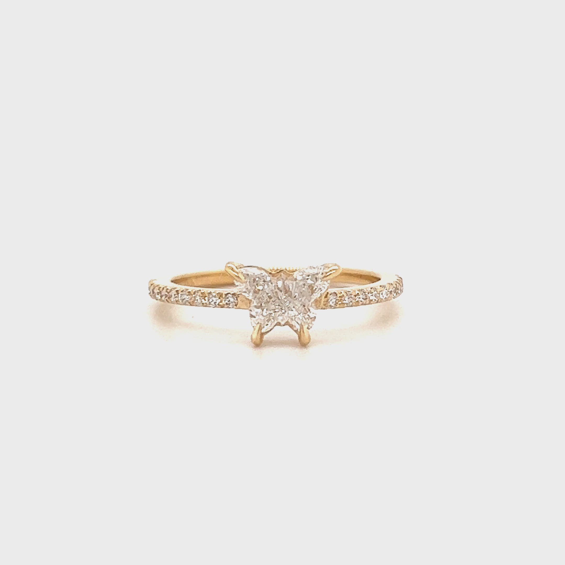 18K Gold Solid Butterfly Shaped Diamond Pave Ring